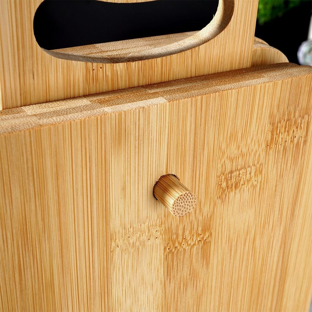 Six bamboo cutting boards with stand for cutting and serving