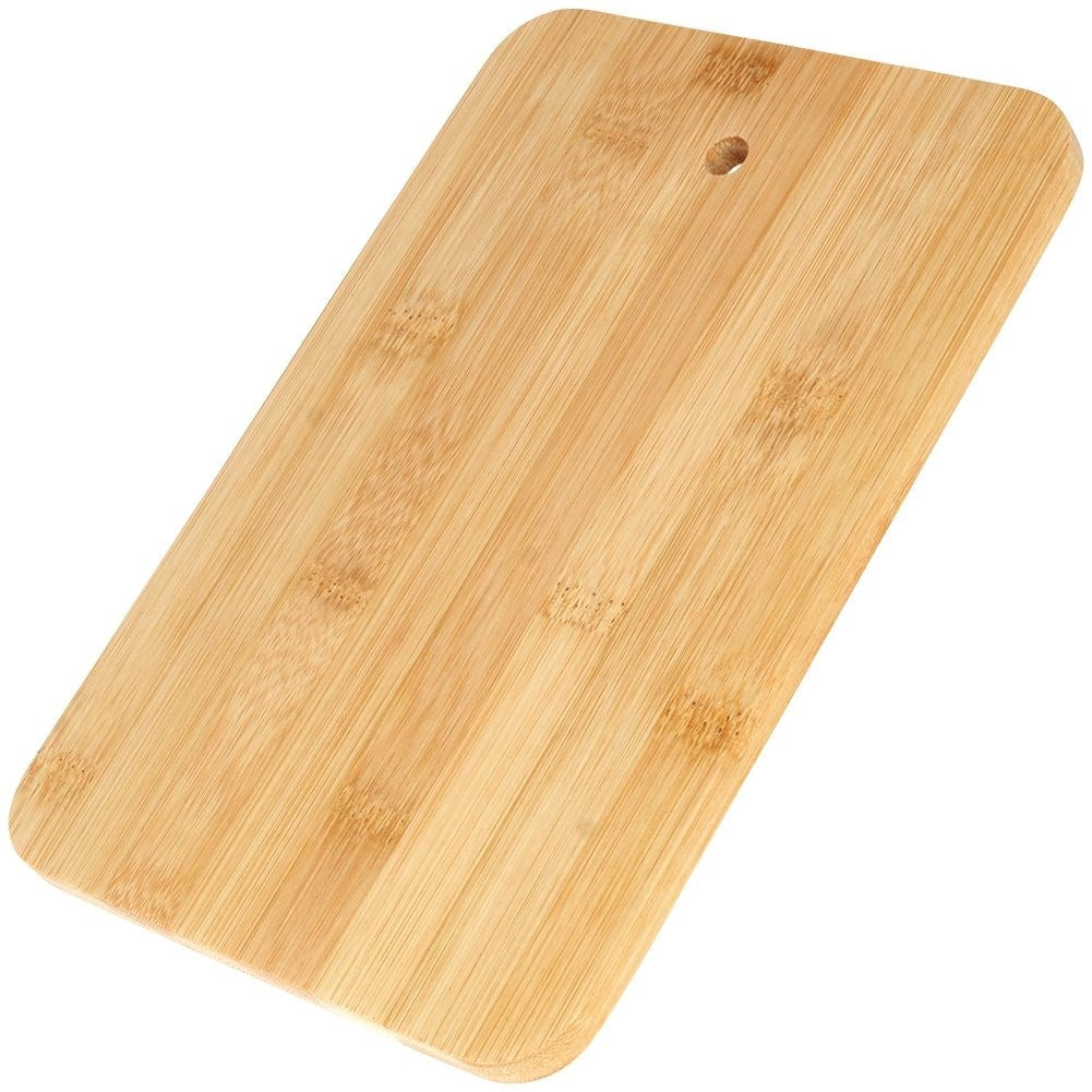 Six bamboo cutting boards with stand for cutting and serving