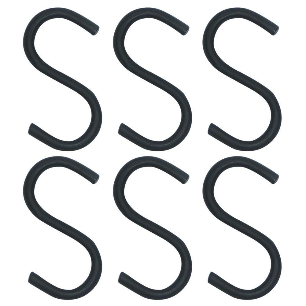 Six black carpet hooks for towels and kitchen utensils