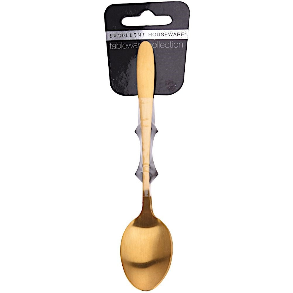 Six coffee spoons and teaspoons in gold colored stainless steel