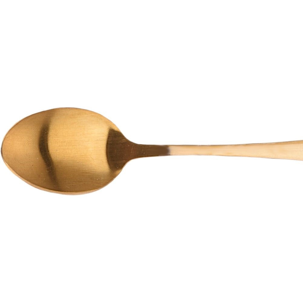 Six coffee spoons and teaspoons in gold colored stainless steel