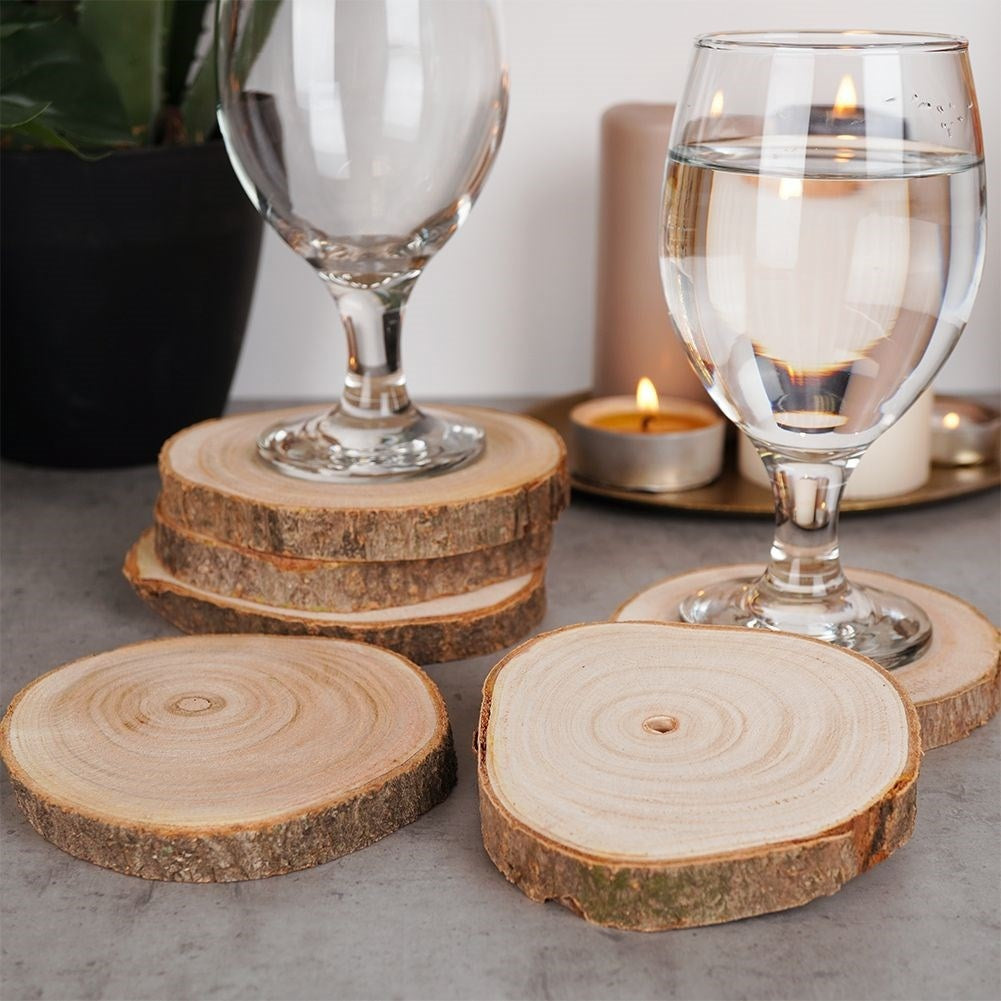 Six drink coasters in natural paulownia wood