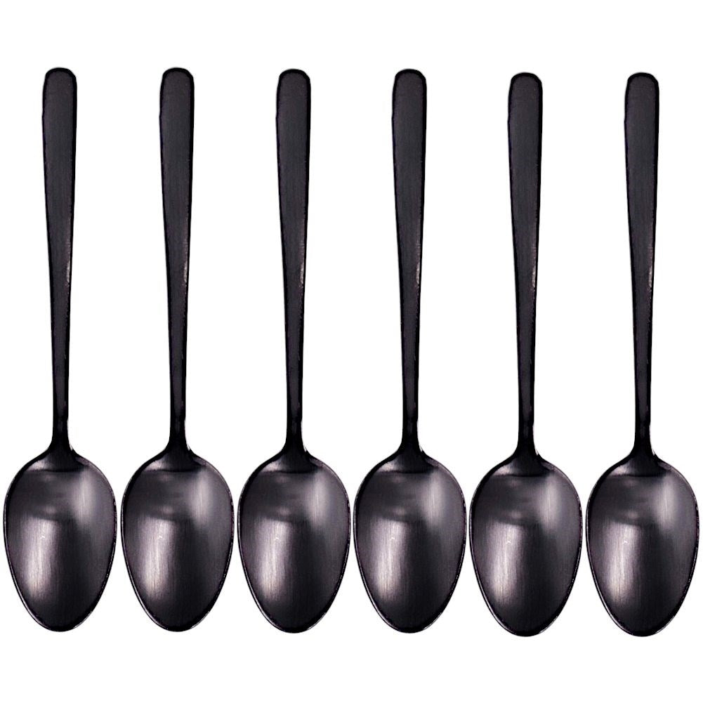 Six elegant coffee and tea spoons in black stainless steel