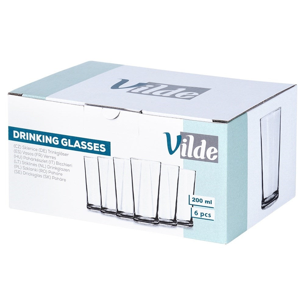 Six glasses 200 ml: Thick, clear glass for drinks