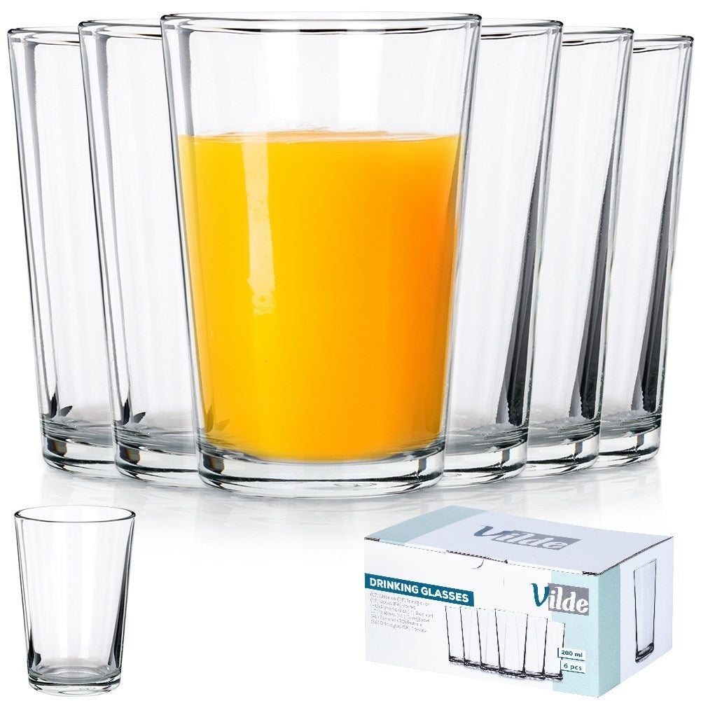 Six glasses 200 ml: Thick, clear glass for drinks