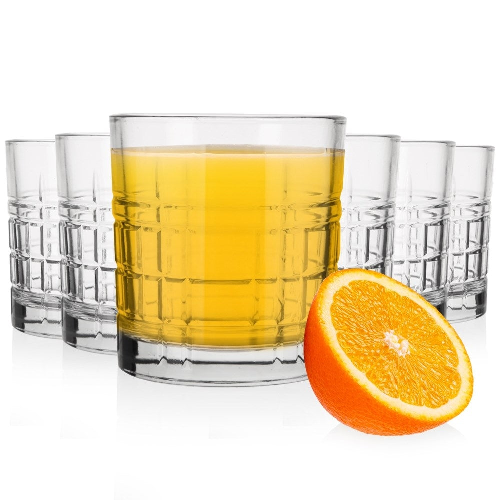 Six glasses 300 ml in thick, clear glass for all drinks