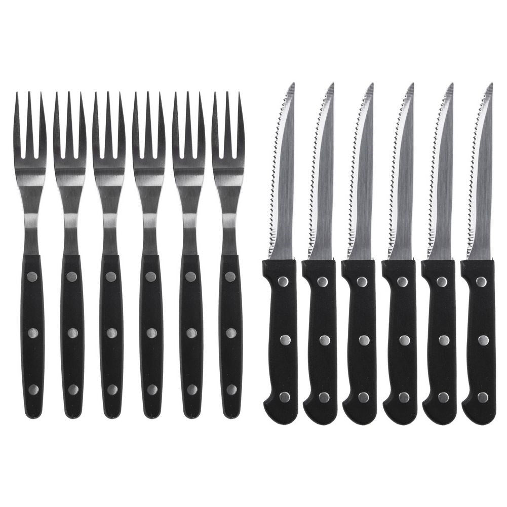 Six knives and forks, perfect for steak and pizza