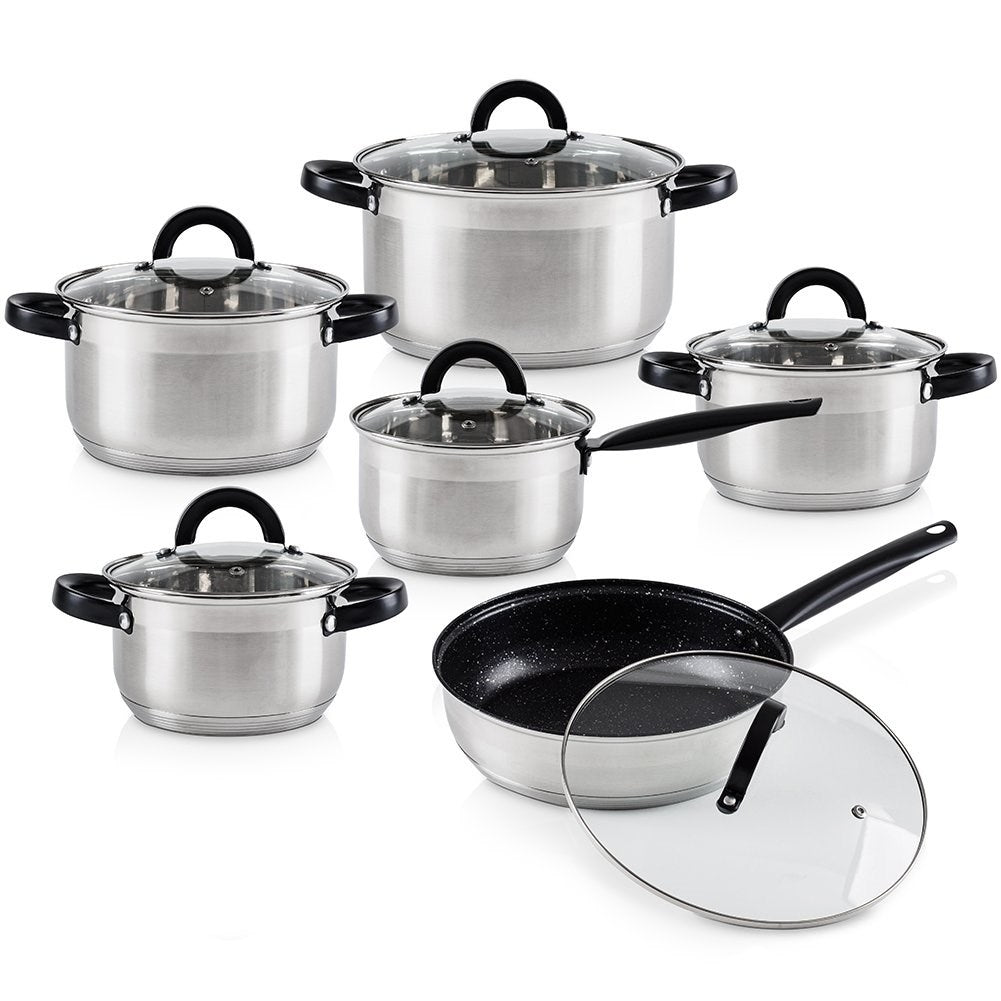 Six-piece kitchen set in stainless steel for all stoves and dishwashers