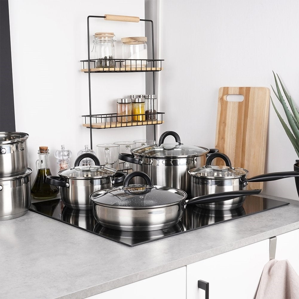 Six-piece kitchen set in stainless steel for all stoves and dishwashers