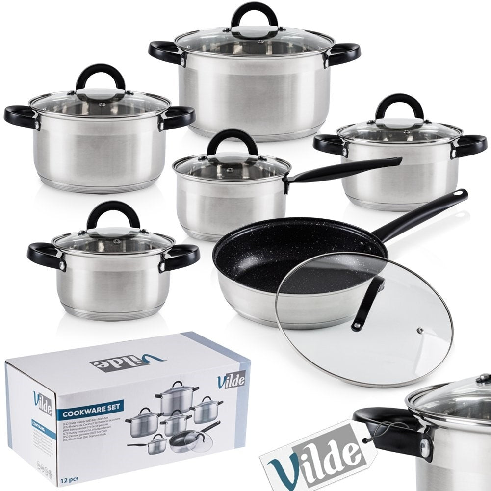 Six-piece kitchen set in stainless steel for all stoves and dishwashers