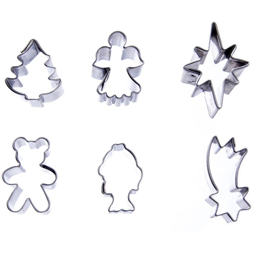 Six small cookie tins in a Christmas motif made of stainless steel