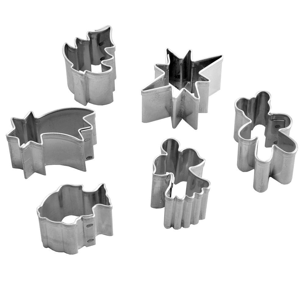 Six small cookie tins in a Christmas motif made of stainless steel