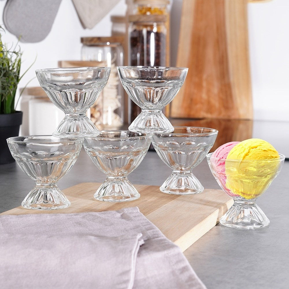 Six small glass dessert bowls, perfect for snacks and desserts
