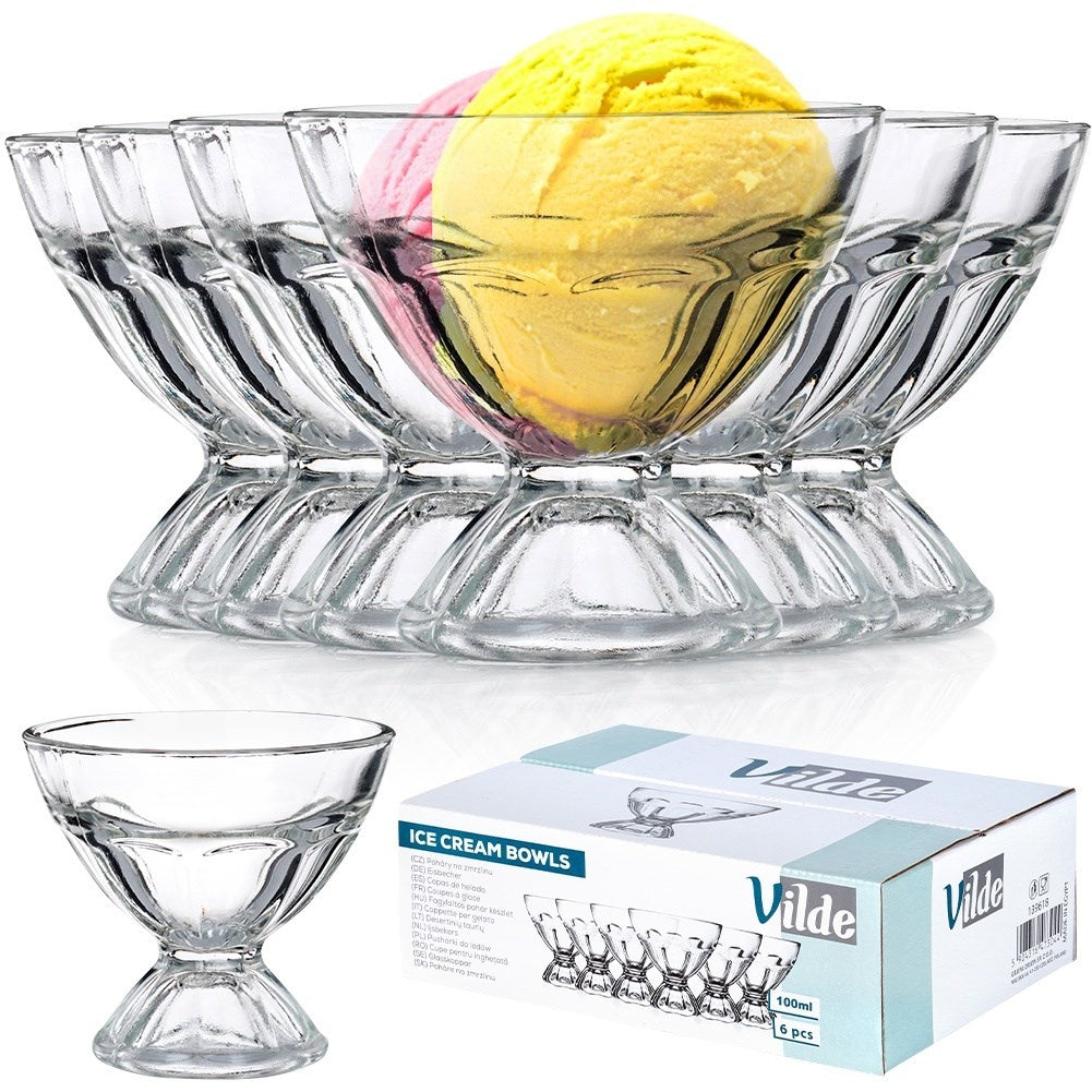 Six small glass dessert bowls, perfect for snacks and desserts