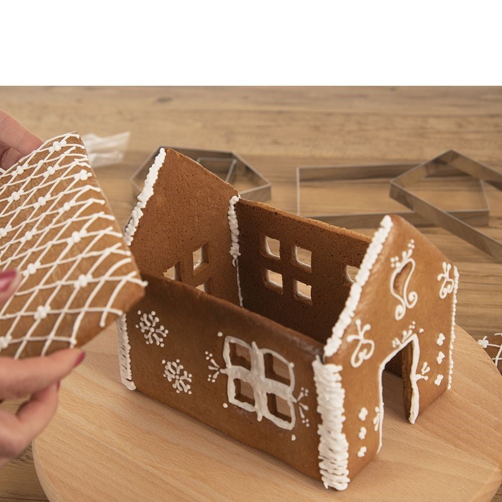 Six stainless steel gingerbread molds for 3D gingerbread houses