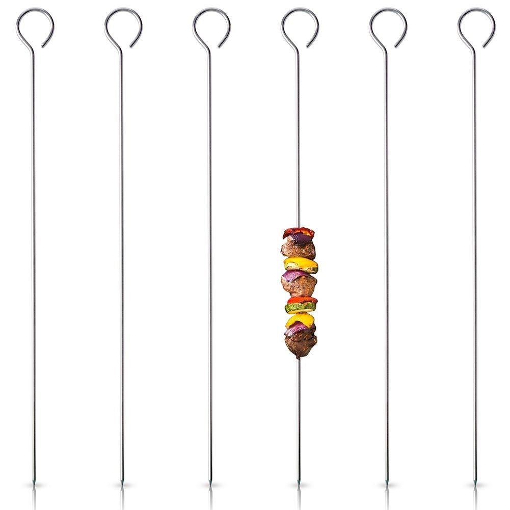 Six stainless steel skewers for grilling and oven baking