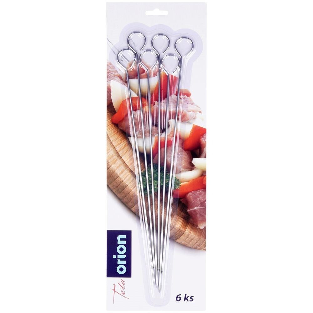 Six stainless steel skewers for grilling and oven baking