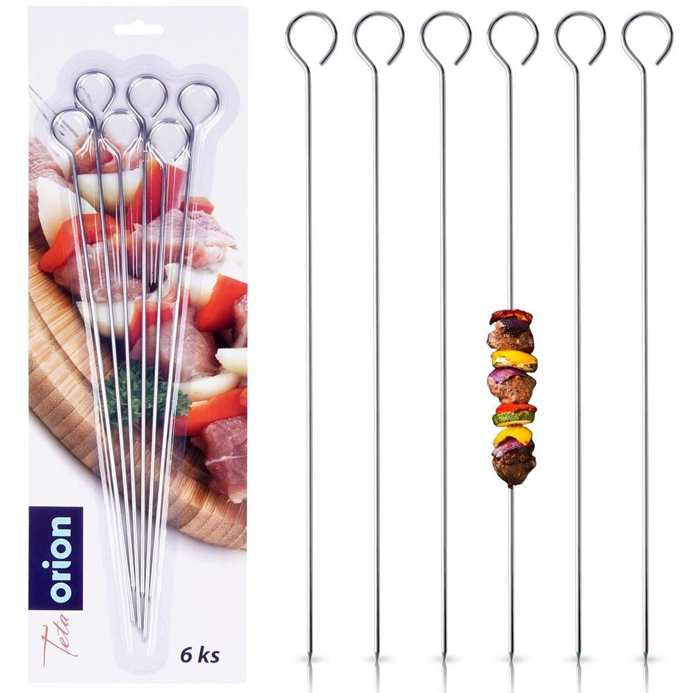 Six stainless steel skewers for grilling and oven baking