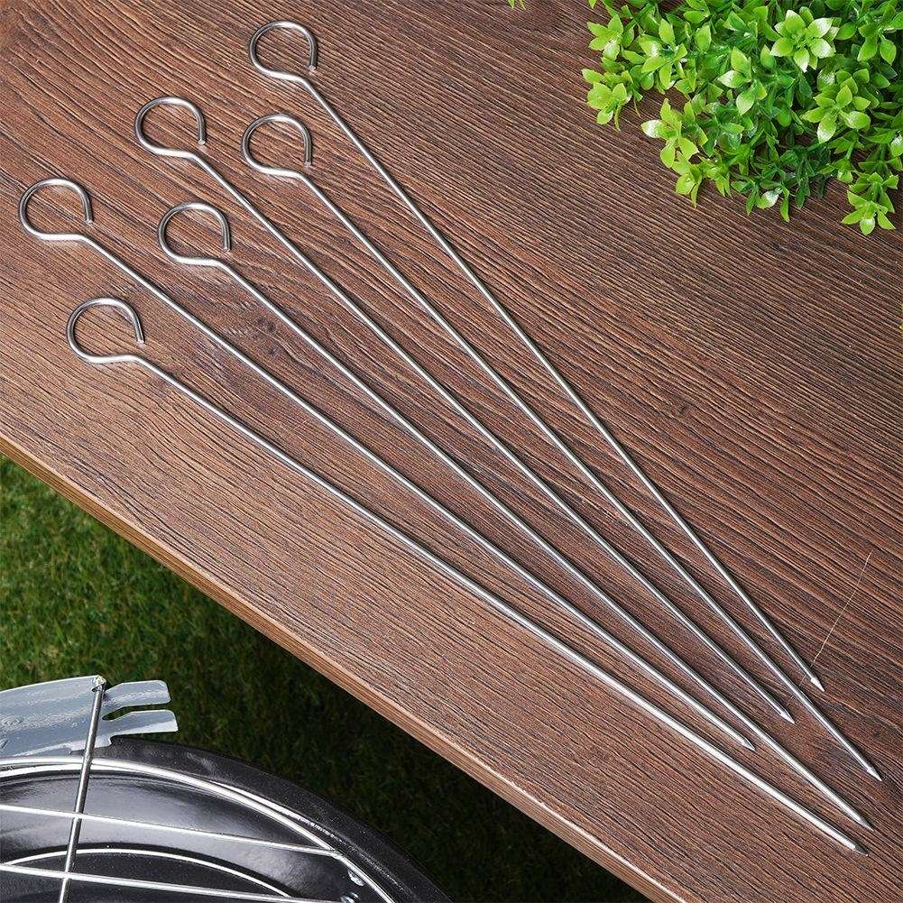 Six stainless steel skewers for grilling and oven baking