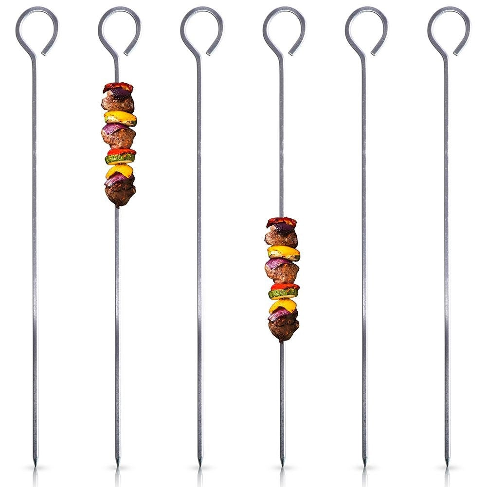 Six stainless steel skewers for vegetables and meat, perfect for the grill