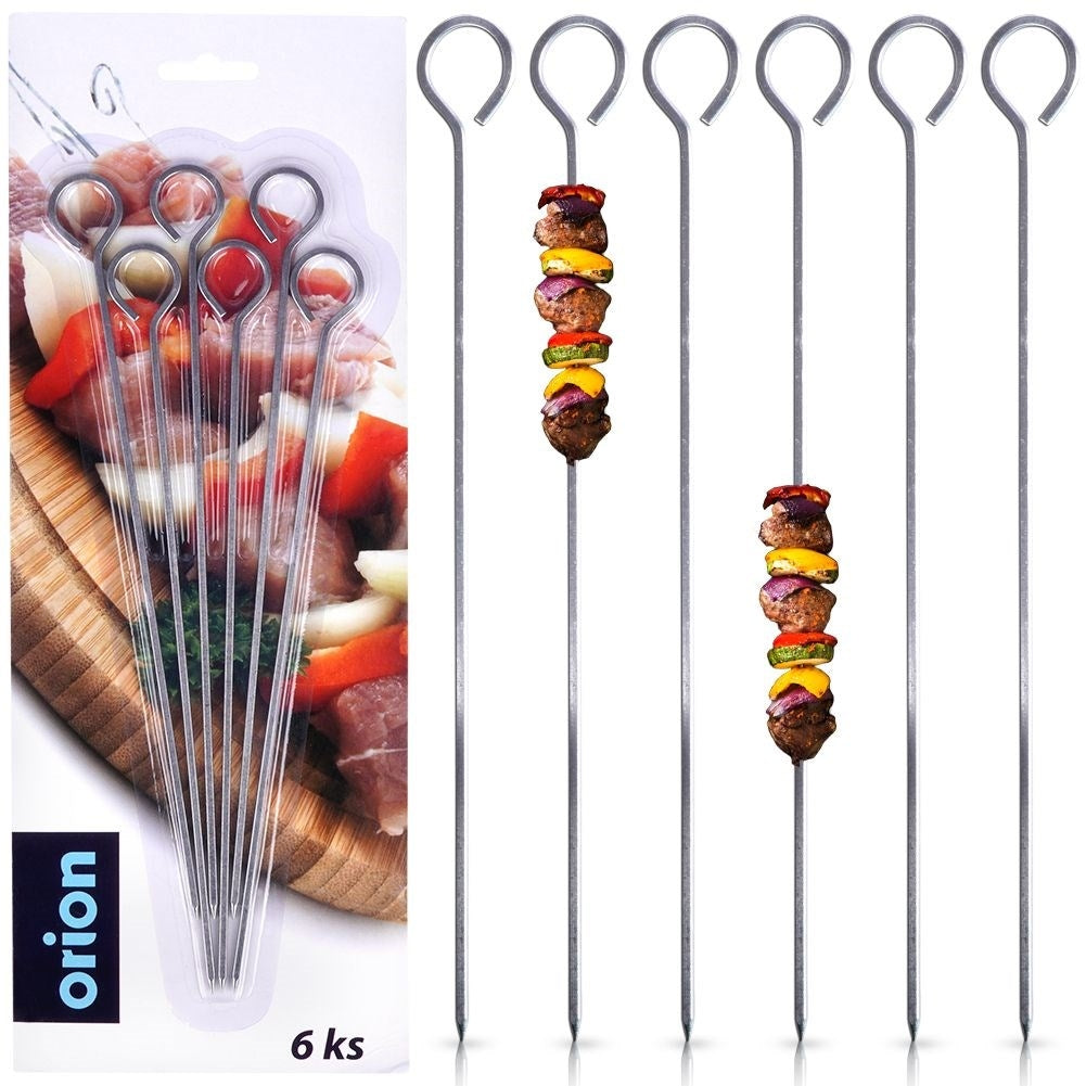 Six stainless steel skewers for vegetables and meat, perfect for the grill