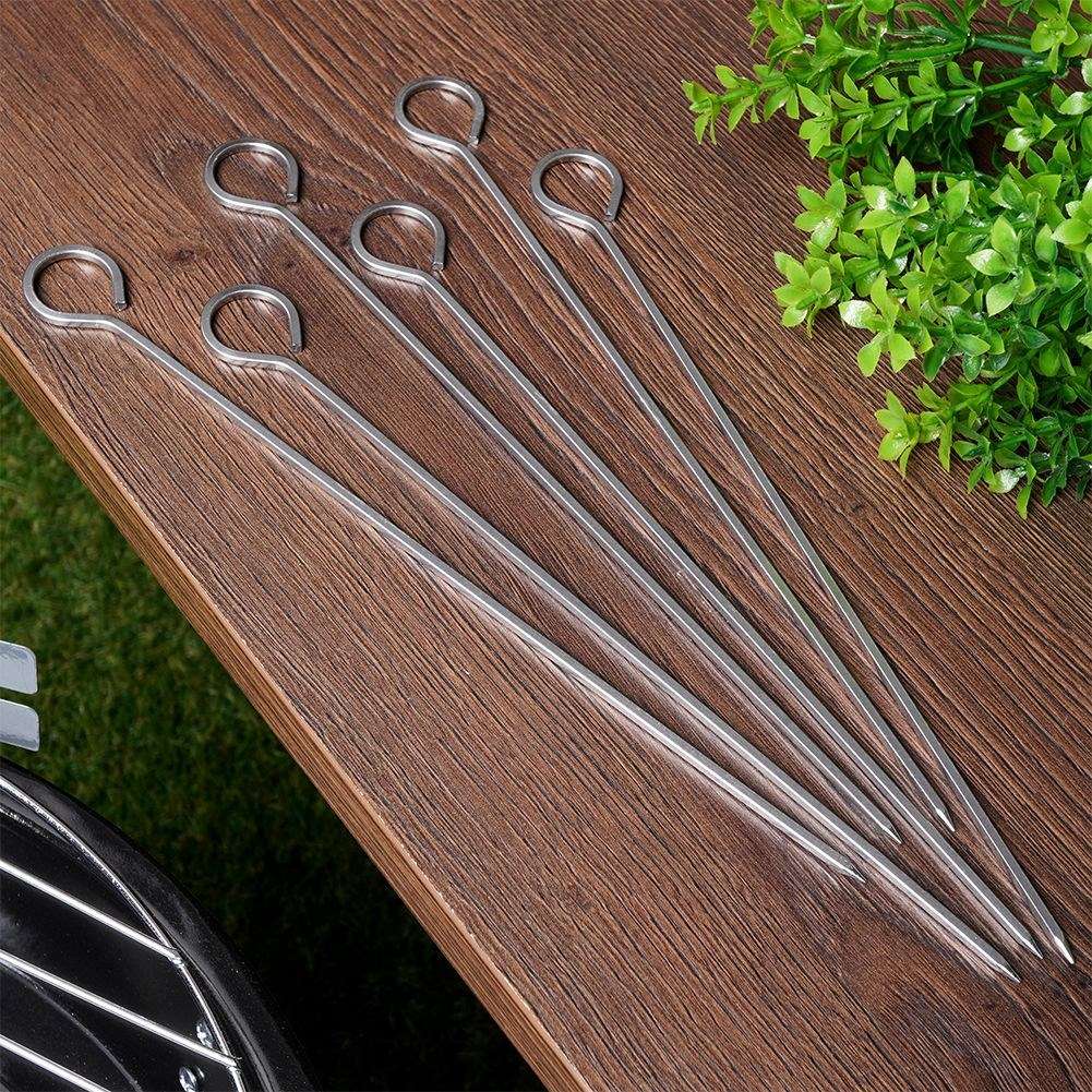 Six stainless steel skewers for vegetables and meat, perfect for the grill