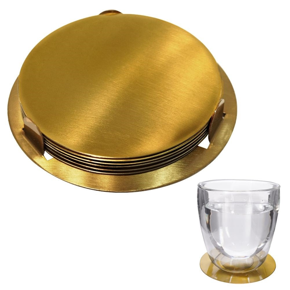 Six stylish coasters in gold-colored stainless steel with a protective layer