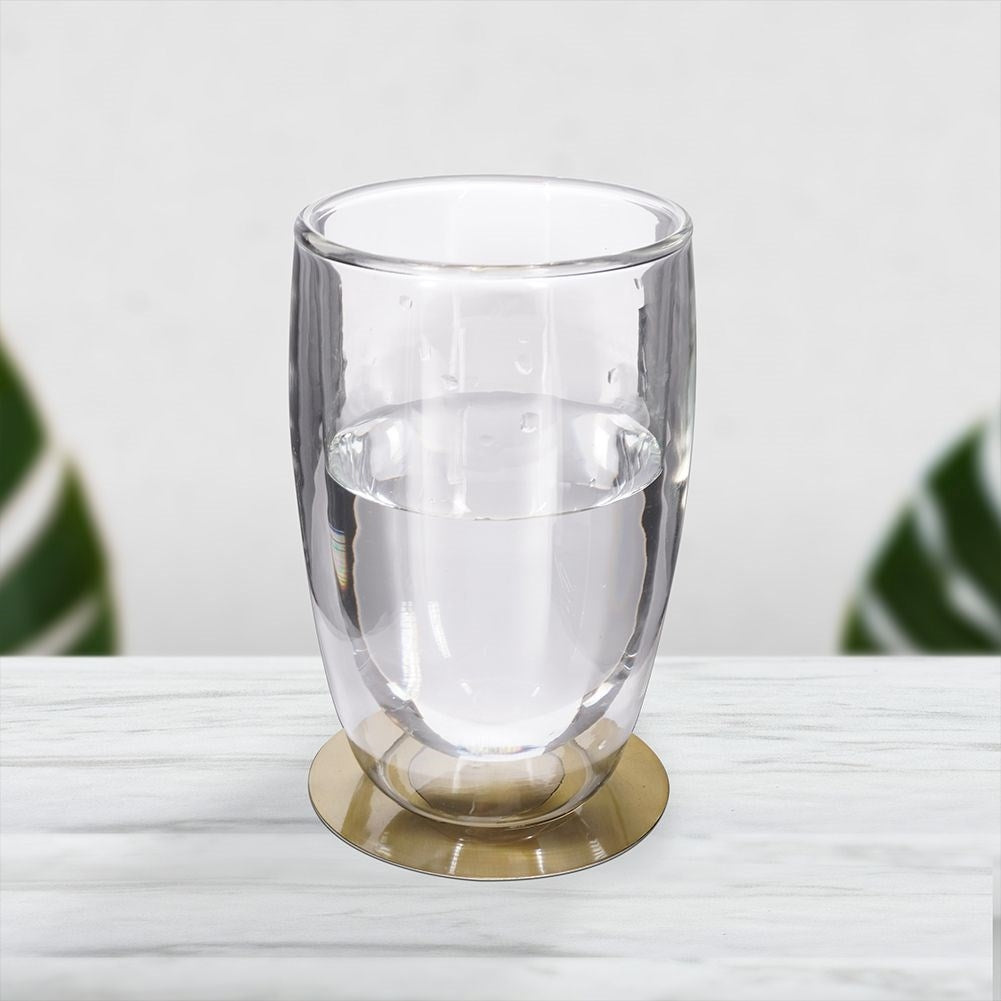 Six stylish coasters in gold-colored stainless steel with a protective layer