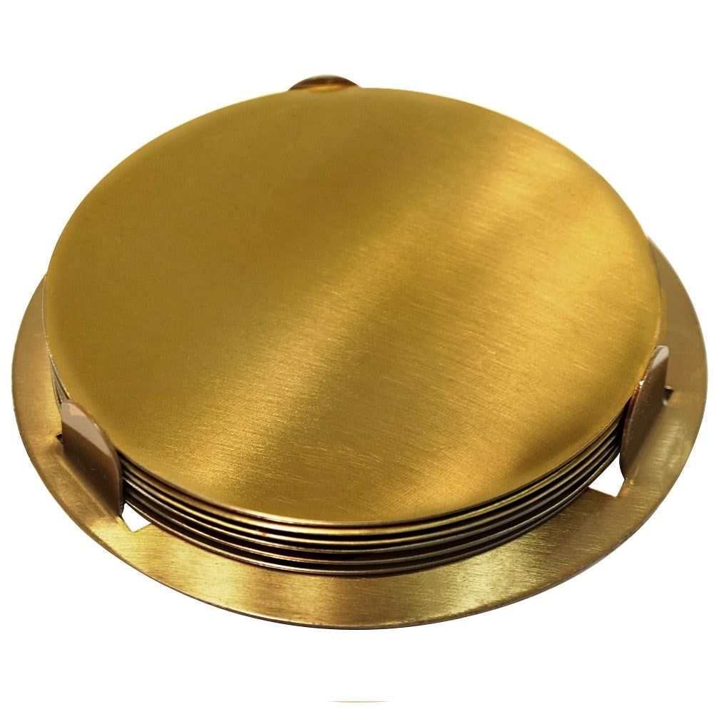 Six stylish coasters in gold-colored stainless steel with a protective layer