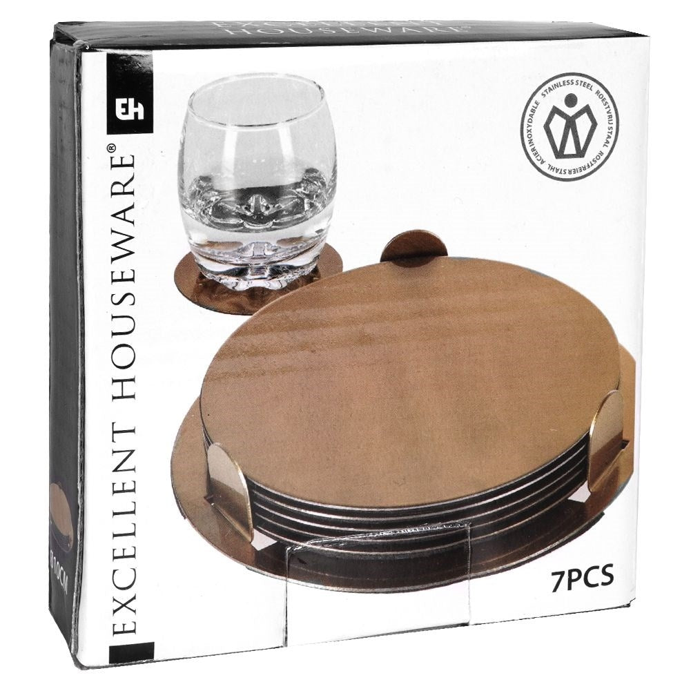Six stylish coasters in gold-colored stainless steel with a protective layer