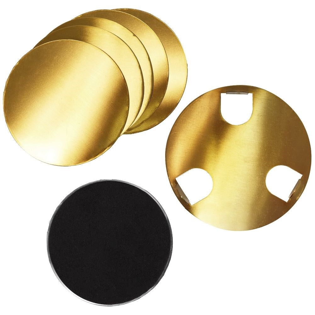 Six stylish coasters in gold-colored stainless steel with a protective layer