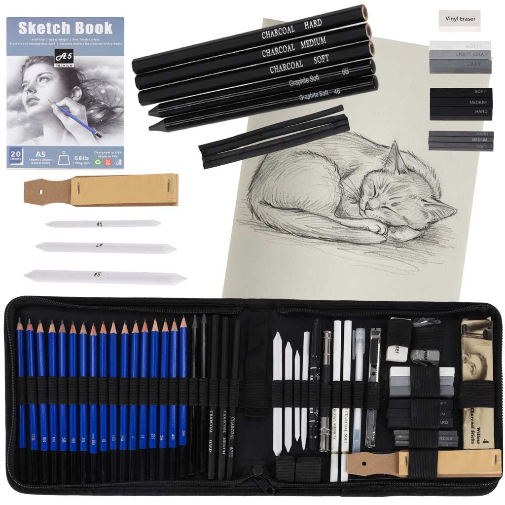 Sketching Art Set – 54-Piece Pencil & Charcoal Kit