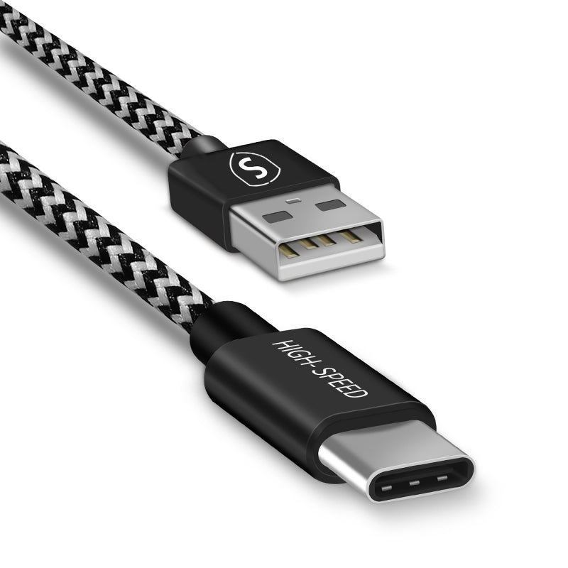 Skin USB-A to USB-C cable 2.1A, 2m - Black/White