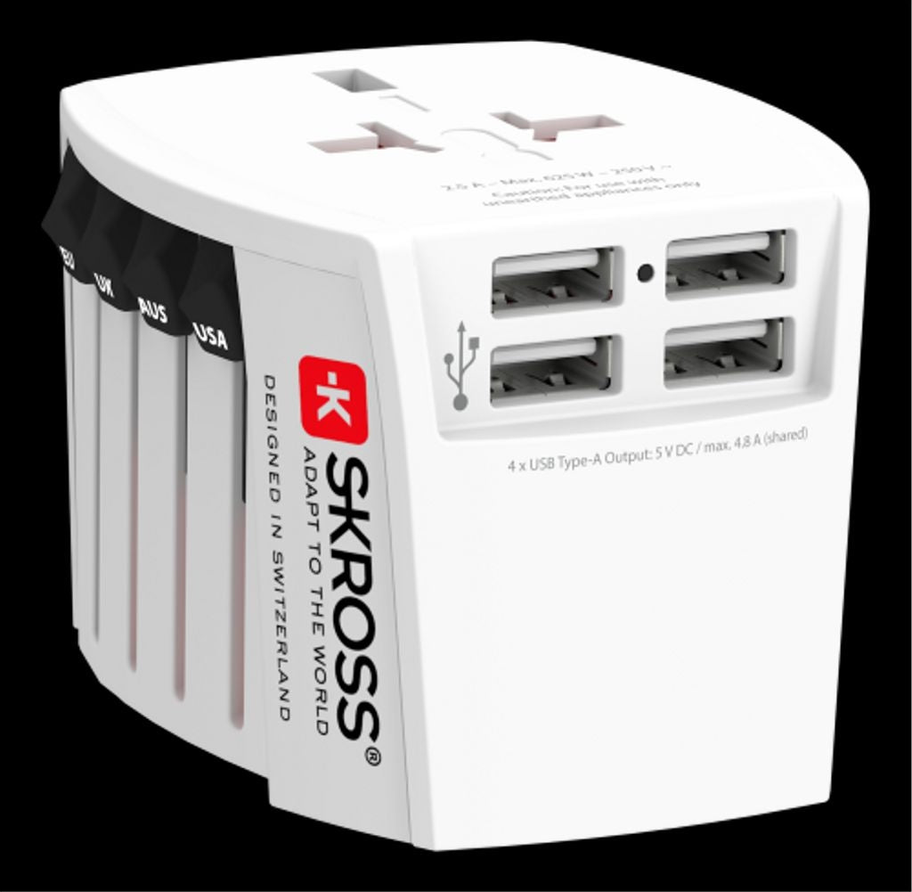 Skross World Wide Grounded Travel Adapter + 4xUSB-A, 4.8A