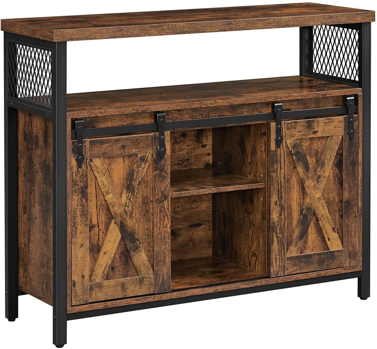 Sliding Door Cabinet – Adjustable Shelves, Rustic Brown