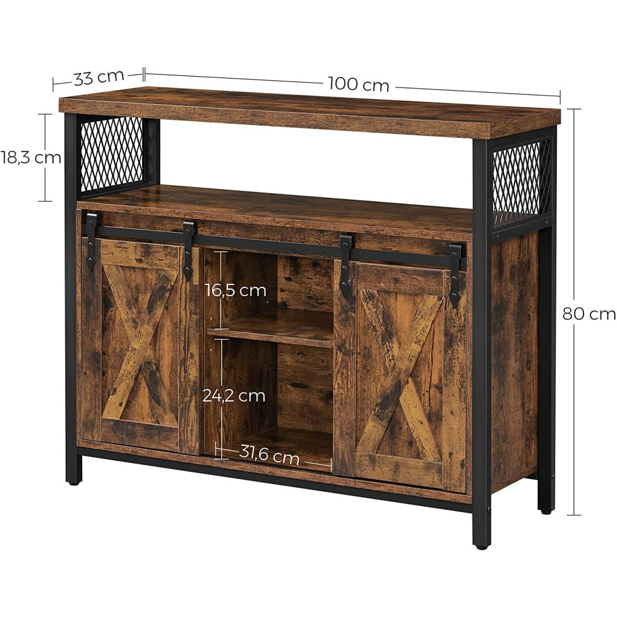 Sliding Door Cabinet – Adjustable Shelves, Rustic Brown