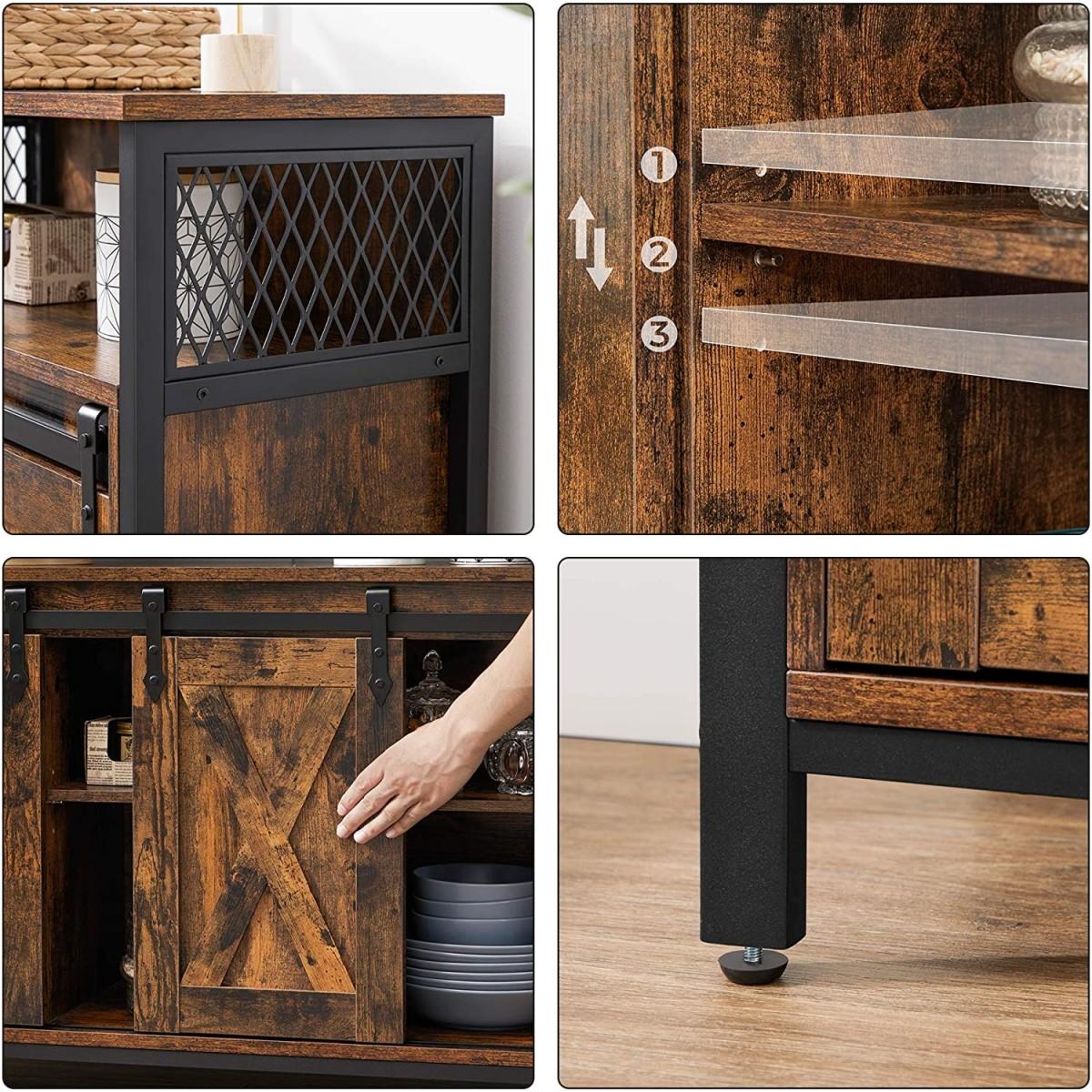 Sliding Door Cabinet – Adjustable Shelves, Rustic Brown