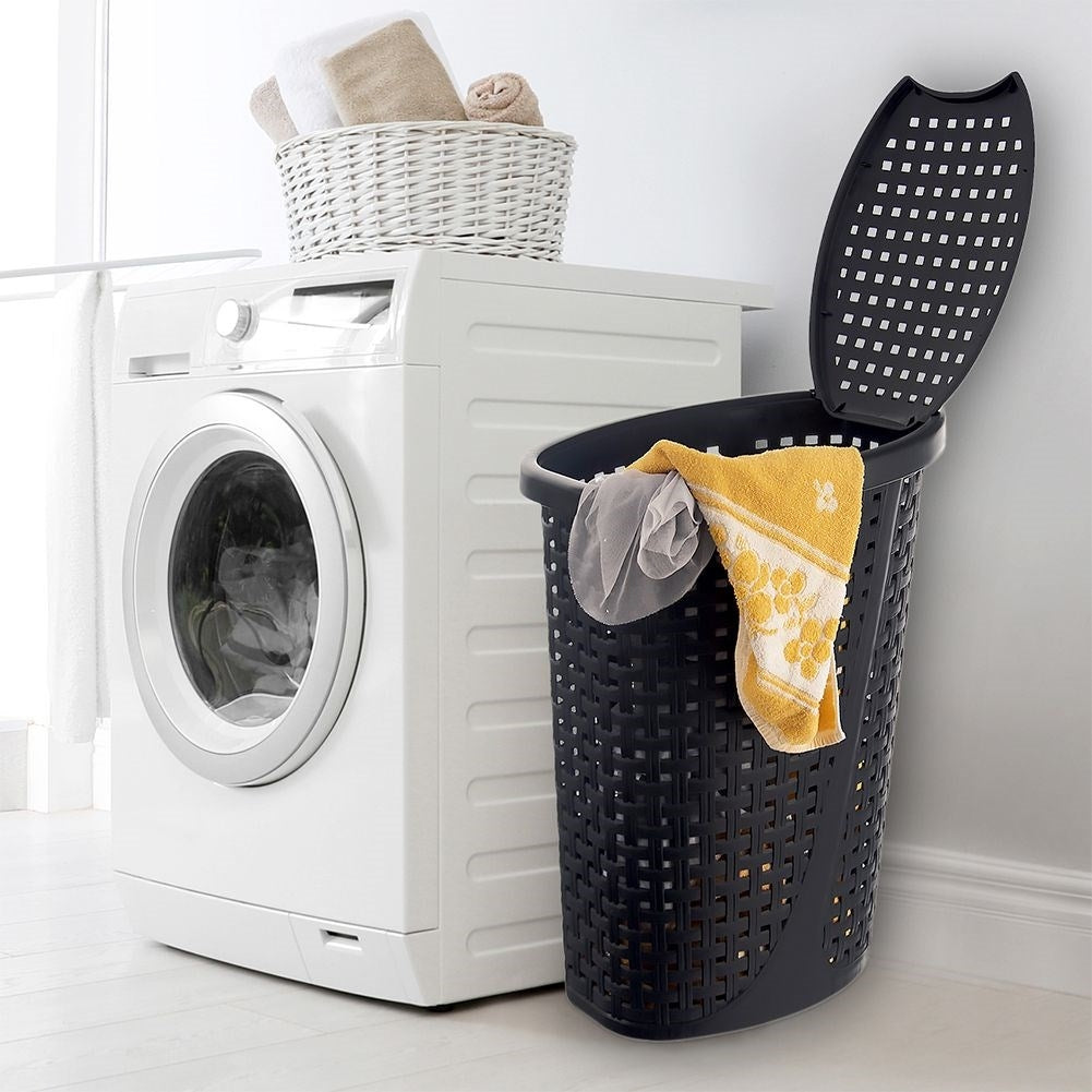Slim bathroom basket with lid, light and breathable material