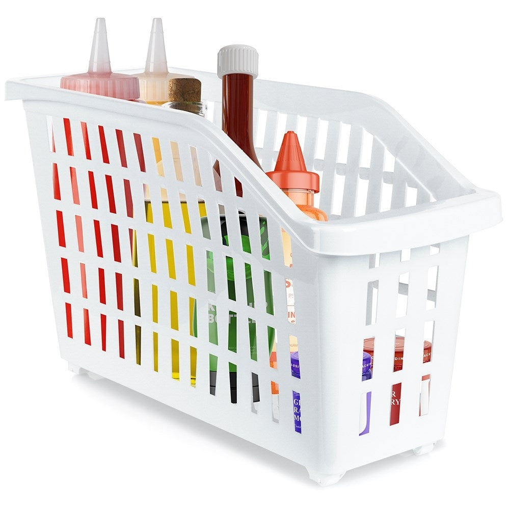 Slim storage container on wheels for home and office