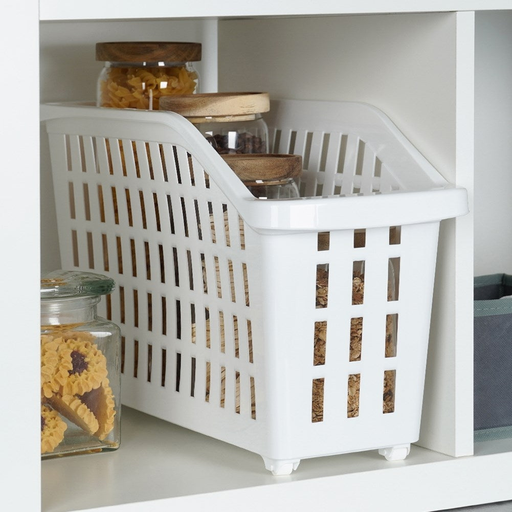 Slim storage container on wheels for home and office