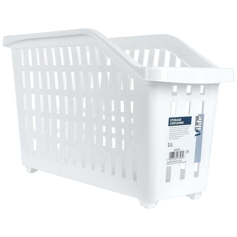 Slim storage container on wheels for home and office
