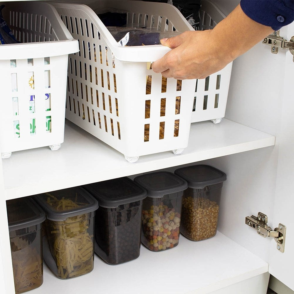 Slim storage container on wheels for home and office