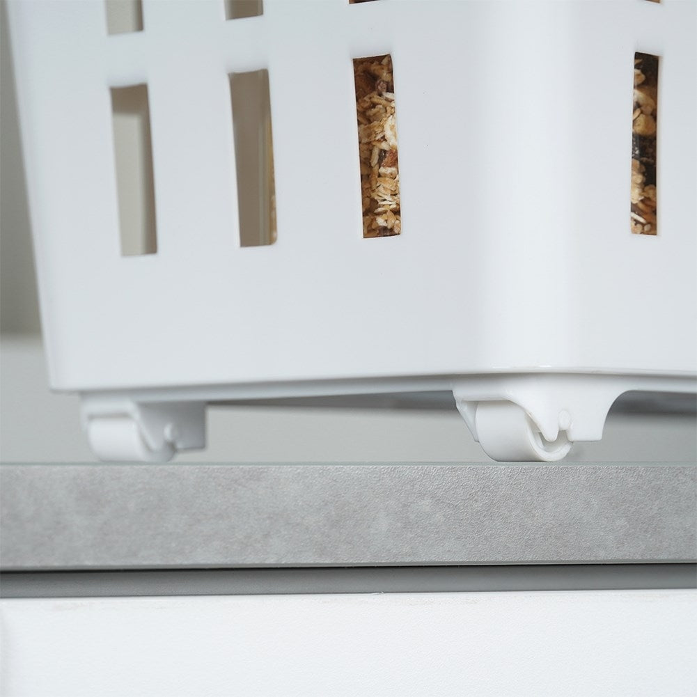 Slim storage container on wheels for home and office
