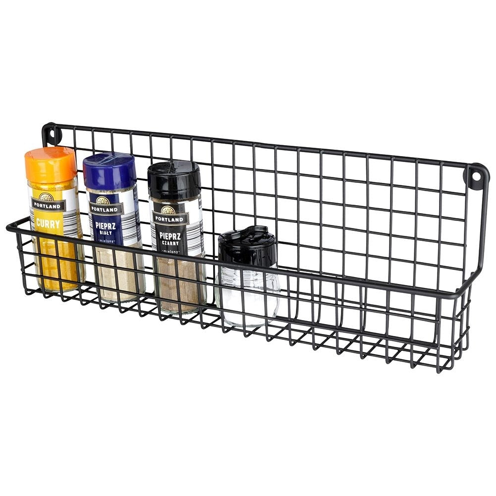 Slim wall-mounted shelf in black metal for spices and cosmetics