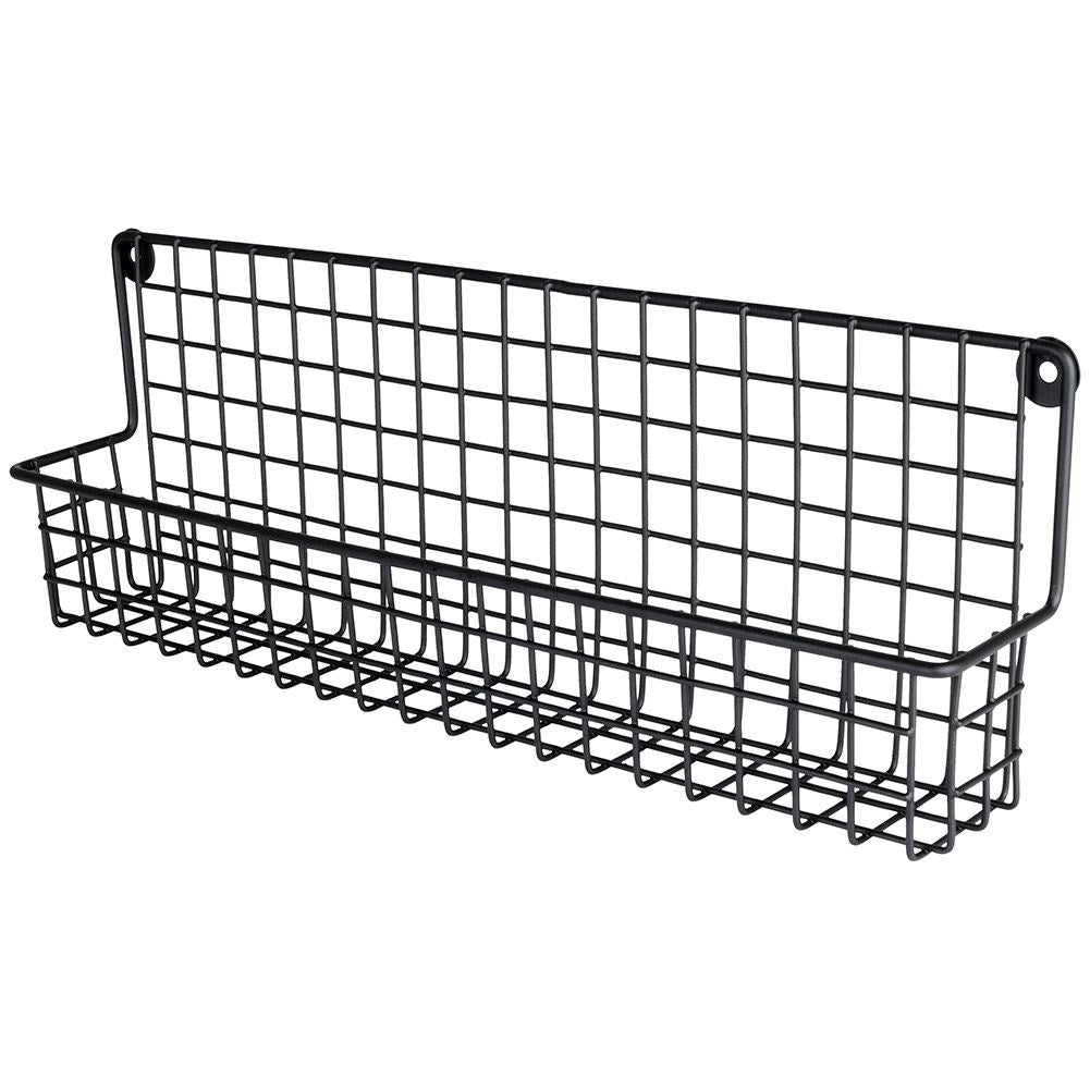 Slim wall-mounted shelf in black metal for spices and cosmetics