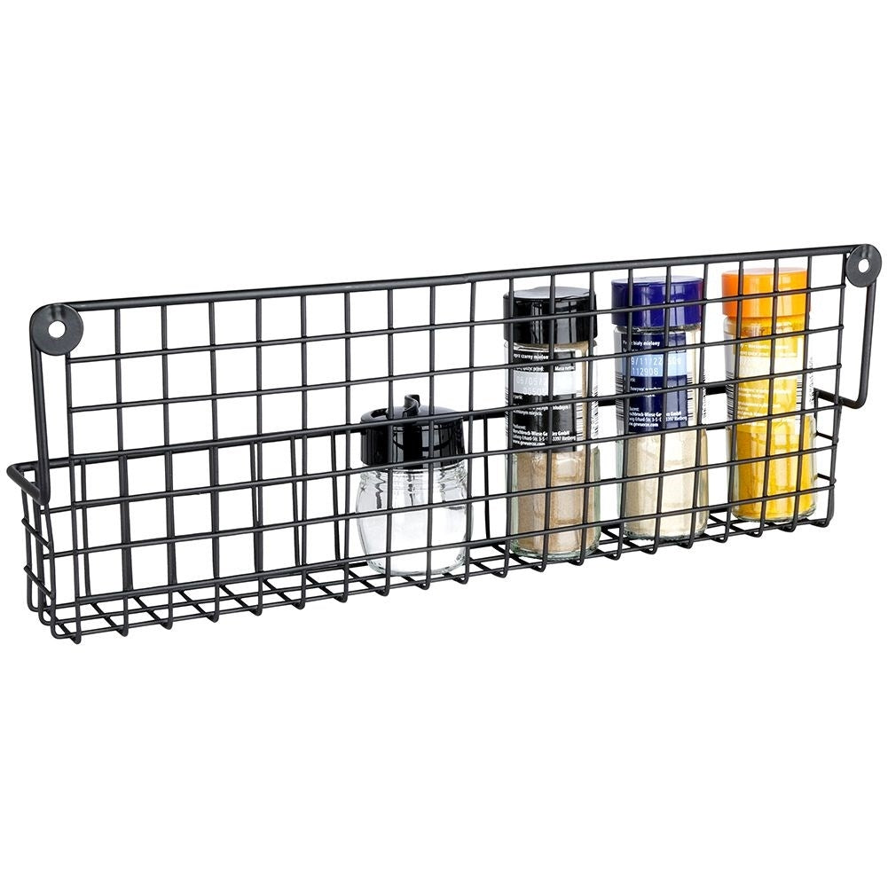 Slim wall-mounted shelf in black metal for spices and cosmetics