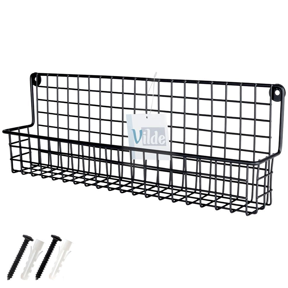 Slim wall-mounted shelf in black metal for spices and cosmetics