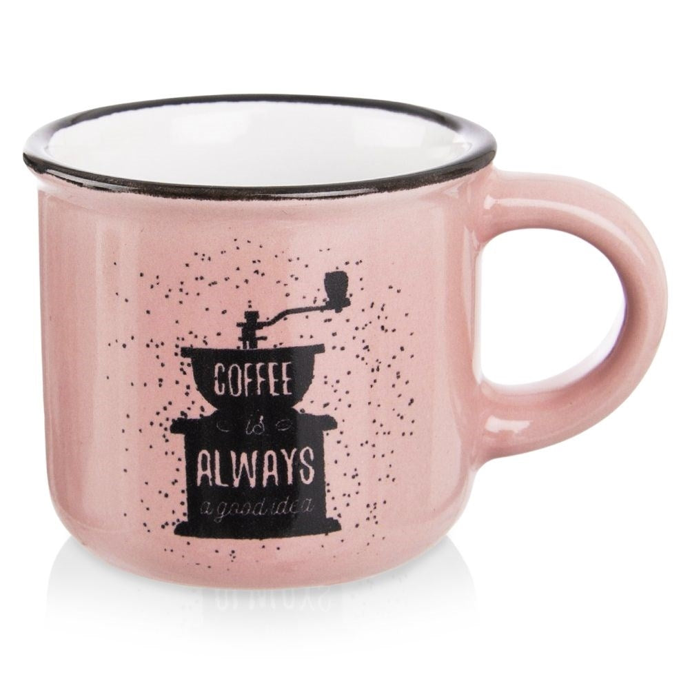 Small Ceramic Espresso Cup - Pink with Black Coffee Grinder