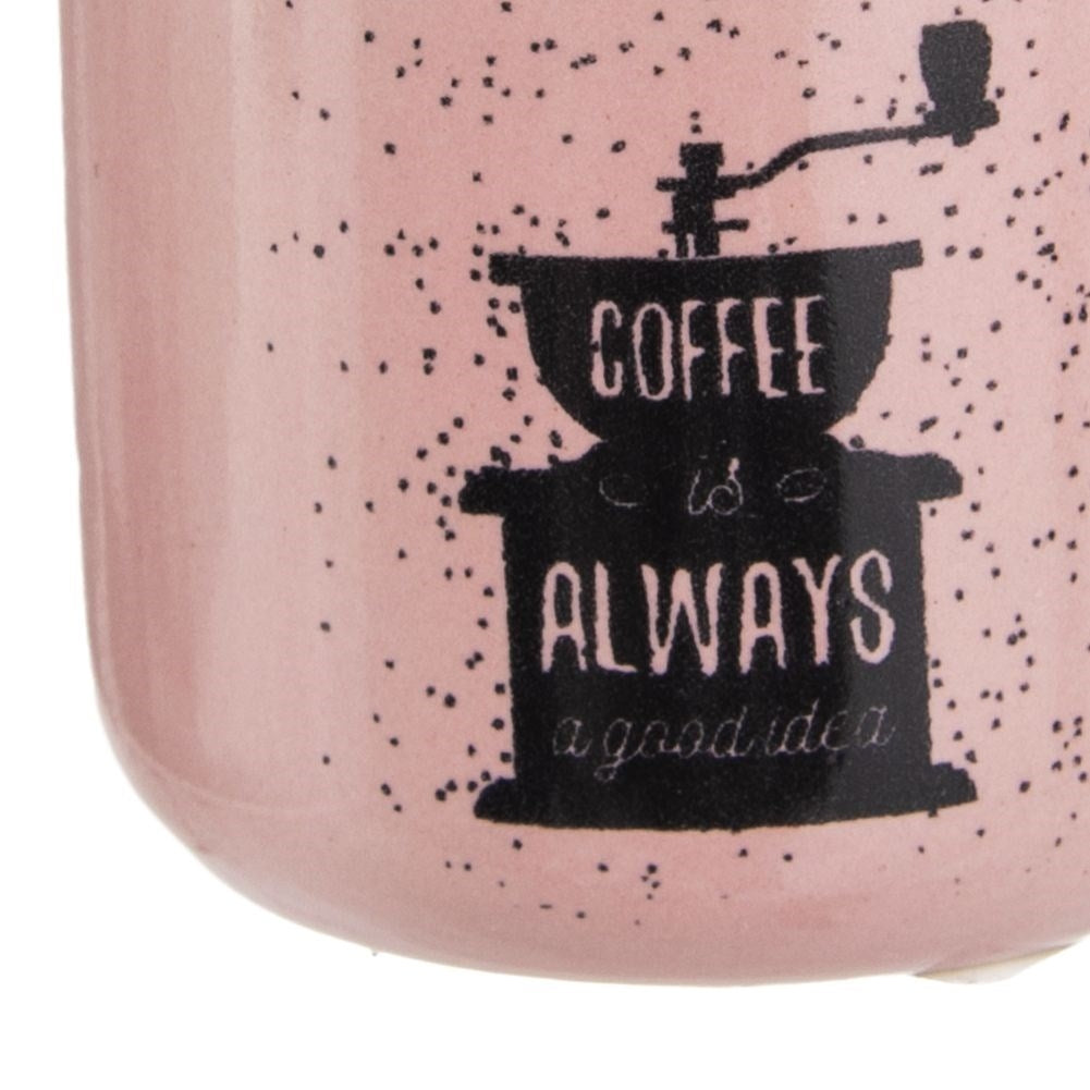 Small Ceramic Espresso Cup - Pink with Black Coffee Grinder