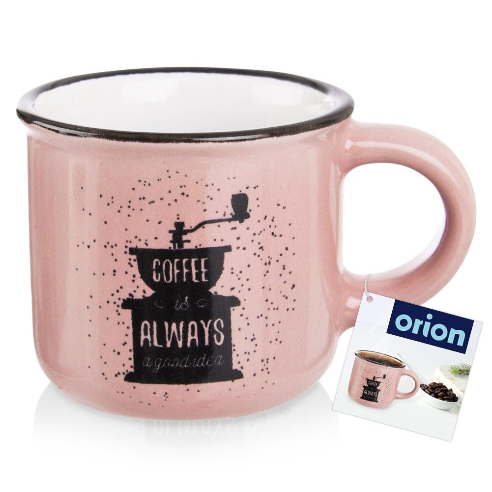 Small Ceramic Espresso Cup - Pink with Black Coffee Grinder